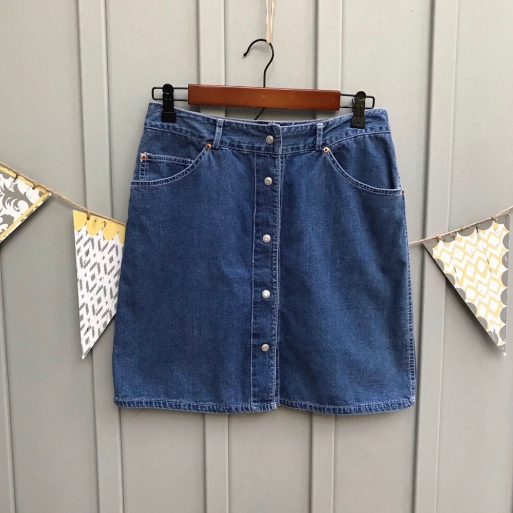 Gap Vintage Denim Jeans Skirt Snap Front Size 8